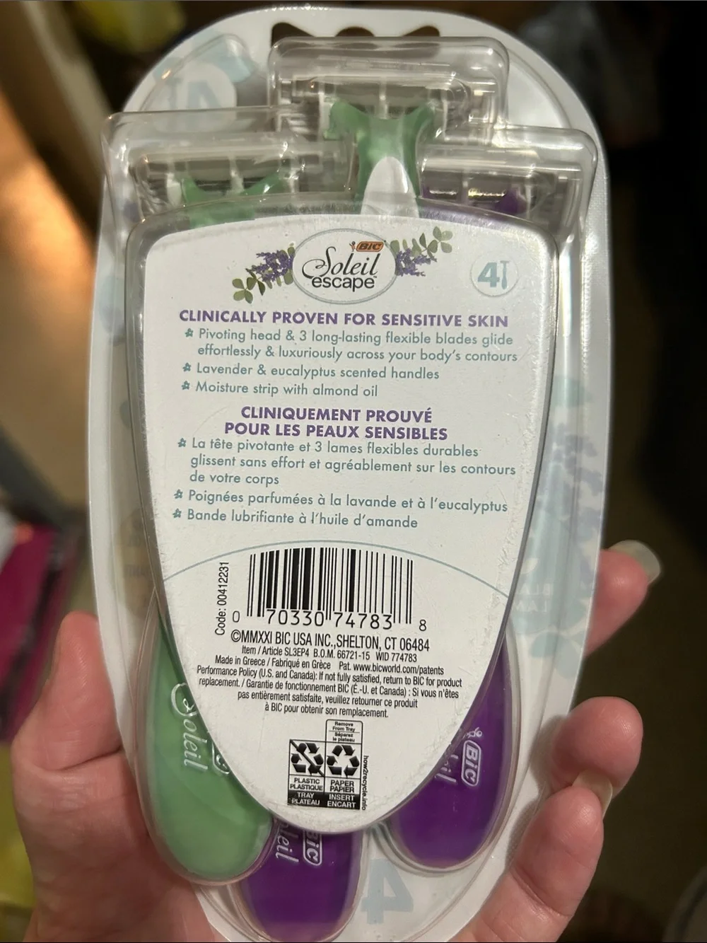 Soleil Escape 4-Count Women's Razors - Green & Purple - Picture 2 of 4